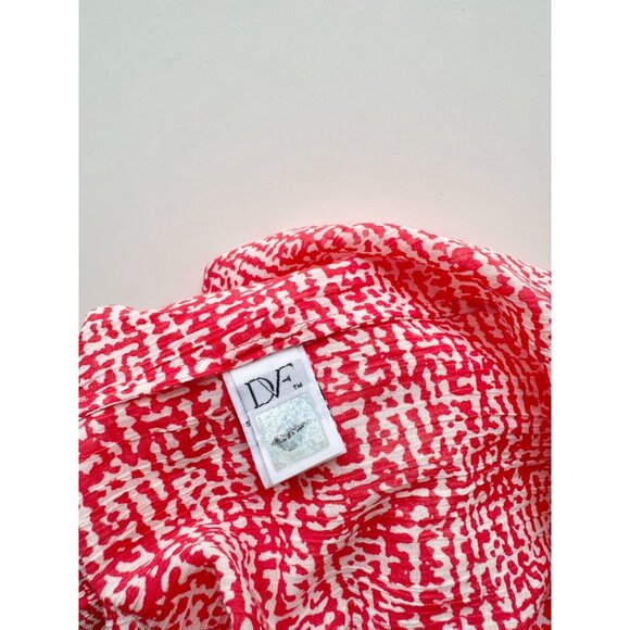DVF DIANE VON FURSTENBERG Gaylen Red Silk Cotton Lace Trim Tunic Blouse, Size 10 - Picture 11 of 14